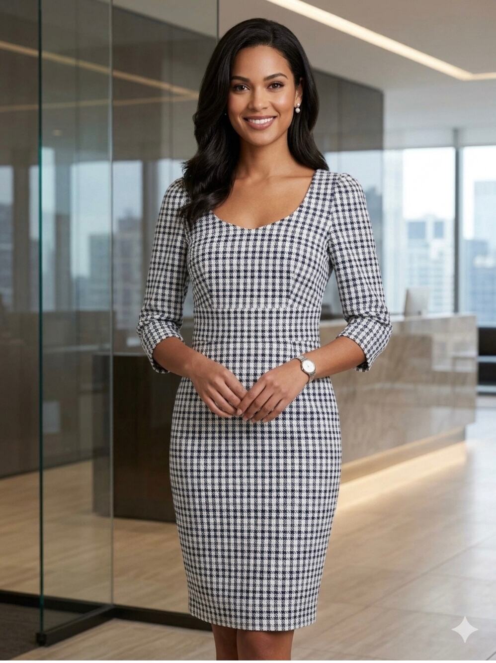 ANN TAYLOR Petites Houndstooth Sheath Dress elevatedPlaid Career Work OfficeWear